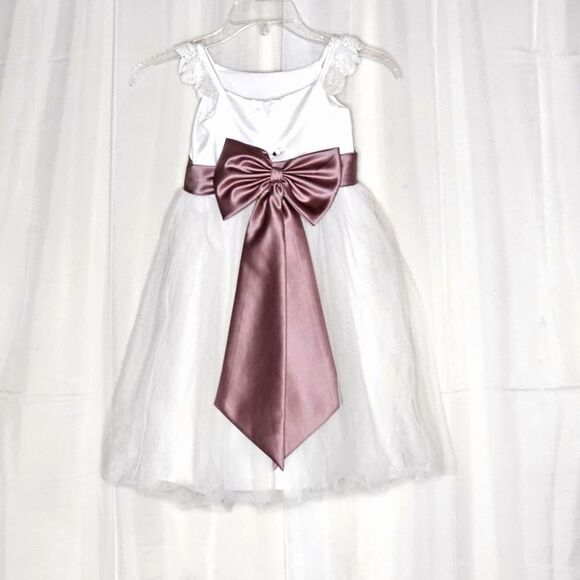 David's Bridal White Layered Tulle Back Bow Flower Girl Communion Party Dress - Picture 3 of 12